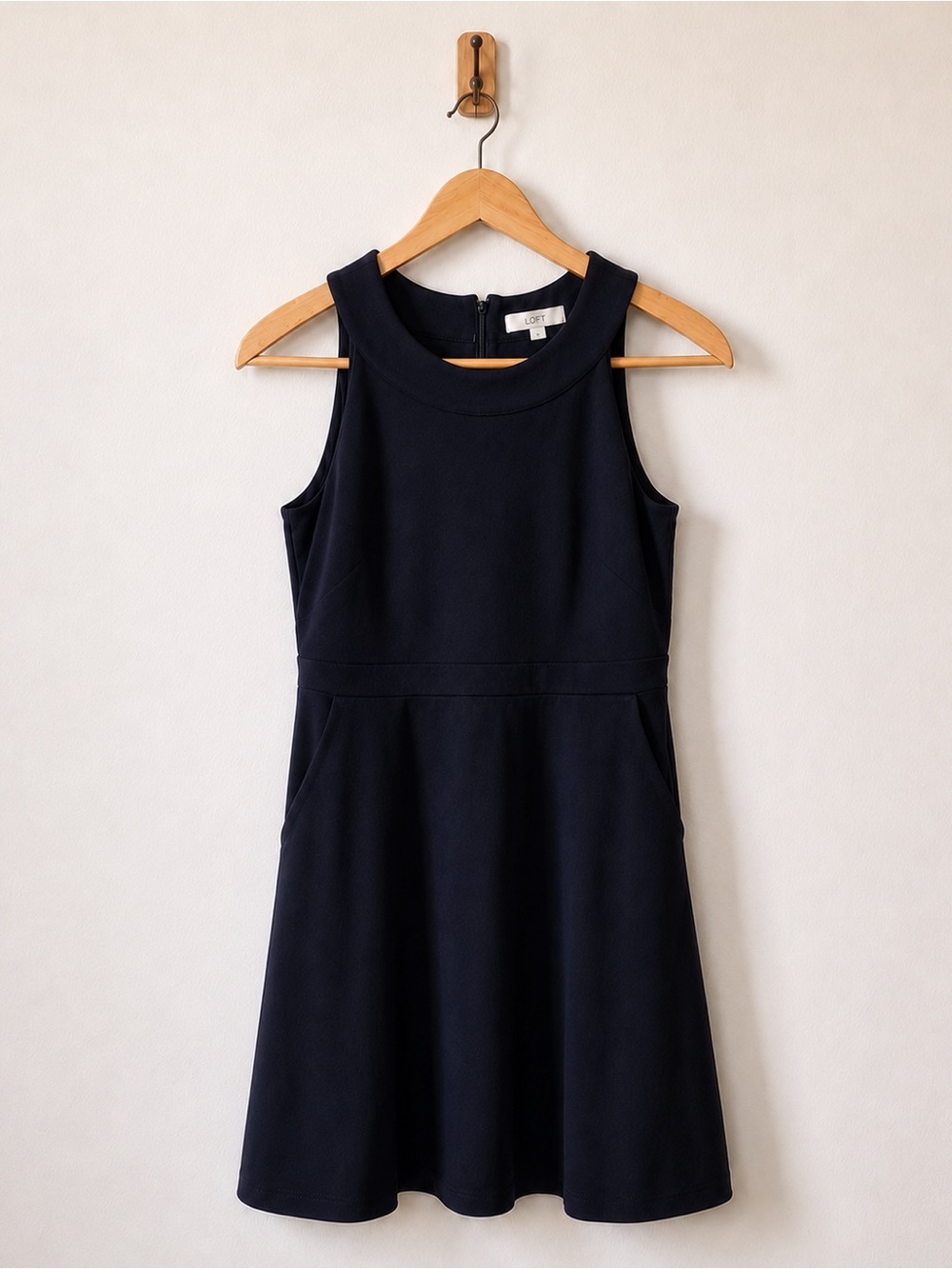 LOFT Navy Sleeveless Fit-and-Flare Dress